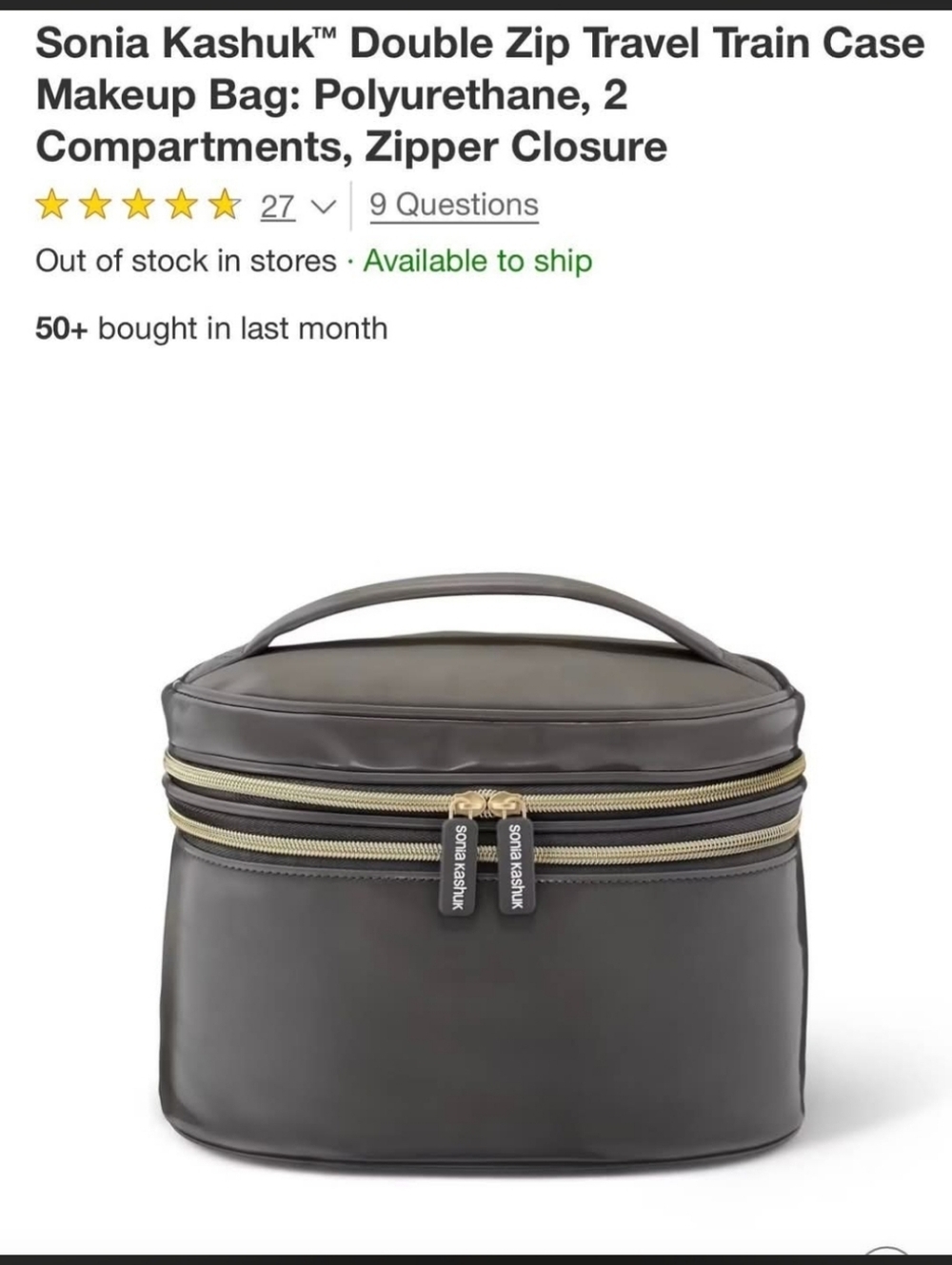 Sonia Kashuk Double Zip Travel Train Case Makeup Bag